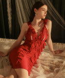 【4色】ルームウェア ランジェリー セクシー シアー素材 メッシュ レース カットアウト ビーズ 清楚系 キャミソール JC8-GR5716