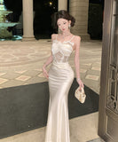 ロングドレス キャバドレス セクシー レース×チュール切替 サテン 上品 キャミソール マーメイドライン パーティー JC2-DD3832