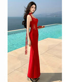 Lady's coco ロングドレス キャバドレス セクシー レース切り替え キャミソール タイト スリムフィット パーティー JC2-CD6-143-71990620