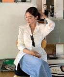 【2色】トップス レディース エレガント 韓国風 バックリボン ブラウス 長袖 無地 シャツ 出勤 デート お出かけ JC1-JW8339XJMB089