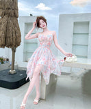 【2色】ミニドレス キャバドレス セクシー 花柄 チュール 不規則 おしゃれ YH2-DD6693