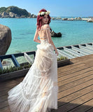 ロングドレス キャバドレス セクシー レース×ジャカード切り替え レース チュール ホルターネック シアー バックオープン JC2-XHY916109