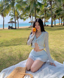 【4点セット】水着 ビキニ かわいい セパレートタイプ 長袖 体型カバー 細見え INS映え 温泉 リゾート ビーチ JC7-DP-A22967