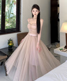 Lady's coco ロングドレス キャバドレス セクシー  チュール切り替え リボンキャミワンピ ウエストマーク フレアシルエット JC2-CD1-119-97380720