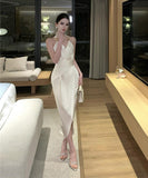 ロングドレス キャバドレス セクシー フレンチ ホルターネック 清楚 アシンメトリー マーメイド バースデー JC2-JW62701GD751