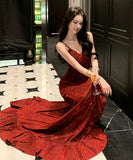 ロングドレス キャバドレス セクシー キラキラ スパンコール スリット入り フォーマルドレス ボルドー JC2-XHY917207