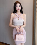 【3色】ミニドレス キャバドレス セクシー ギャル系 バックオープン シャーリング 着痩せ ボディコン 指名 JC2-YM8901