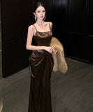 ロングドレス キャバドレス セクシー フェミニン フレンチ サテン カットアウト ドレープ 誕生日 パーティー JC2-XHY913262