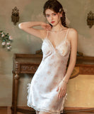 【2色】ルームウェア ランジェリー セクシー 谷間メイク 清楚系 サテン くまプリント レース キャミソール スリット入り JC8-GR-XK6428