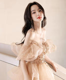 ロングドレス キャバドレス パーティードレス  チュール フレンチムード オフショルダー シャンパンカラー ステージ映え バースデー パーティー エンゲージメント JC2-ASNE201