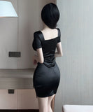 【3色】ミニドレス キャバドレス セクシー 韓国風 ローネック ストリング ボディコン 醋酸素材 クラブ 指名 JC2-MLS7367