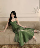 【4色】ロングドレス キャバドレス セクシー 写真映え 成人式 キャミワンピ プリーツ ノースリーブ フリル JC2-AQR2520