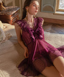 【3色】ルームウェア ランジェリー セクシー メッシュ透け感 レース切替 リボン ガウン付きセット 誘惑 ナイトドレス JC8-GR4812