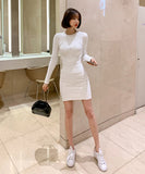 【2色】ミニドレス キャバドレス セクシー 韓国風 細見え タイトフィット クルーネック ニットワンピ ボディコン 通勤 デート お出かけ JC2-MLS59336445
