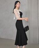 2点セット 膝丈ドレス キャバドレス エレガント パフスリーブ 気質 おしゃれ YH2-ZED88359A71