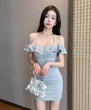 【3色】ミニドレス キャバドレス セクシー レース ローカット キャミワンピ フリル リボンストラップ 指名 JC2-YM8893