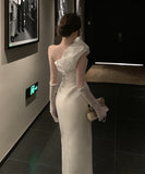 【2色】ロングドレス キャバドレス セクシー フレンチ ドレープ 切替 ワンショルダー ワンショルダー エレガント パーティー JC2-XHY918518