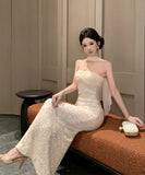 ロングドレス キャバドレス セクシー ベアトップ スパンコール ウエストマーク ショール付き バースデー パーティー JC2-DD3816