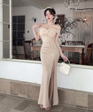 ロングドレス キャバドレス セクシー ディープネック キャミワンピ スリット エレガント 脚長効果 パーティー  JC2-DD6387