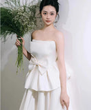 ロングドレス キャバドレス パーティードレス ベアトップ ミニマル サテン 上品 リボンディテール エンゲージ バースデー パーティー JC2-JSXA669