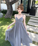 ロングドレス キャバドレス セクシー ビジュー付き Vネック バックレス キャミソール フレアシルエット プリーツ加工 バースデー JC2-XHY911117