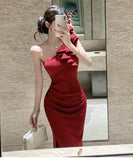 【2色】ロングドレス キャバドレス セクシー ワンショルダー ボディコン スリット入り パーティー JC2-DD3959