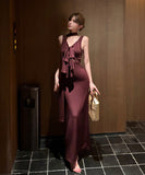 ロングドレス キャバドレス セクシー ヴィンテージ Vネック ノースリーブ レースアップ ボディコン JC2-CD7-337-27850680