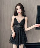 【2色】ミニドレス キャバドレス 谷間露出 セクシー レース party Vネック YH2-DD6535