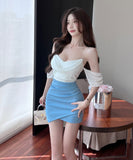 【4色】ミニドレス キャバドレス セクシー 韓国風 バイカラー切り替え タイト キャミワンピ シャーリング 指名 夜遊び JC2-MLS8019