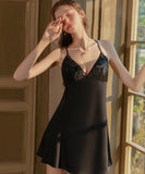 ルームウェア ランジェリー セクシー Vネック クロスデザイン バックオープン サテン 刺繍 レース JC8-GR-R6371