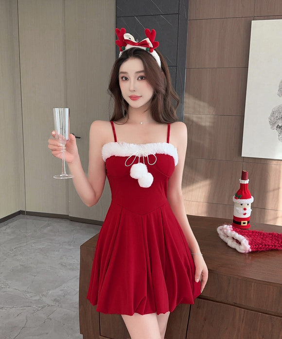 ミニドレス キャバドレス セクシー クリスマス フェザー切り替え ボリュームスカート キャミ ワンピ クリスマス パーティー JC2-DD6120