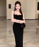 ロングドレス キャバドレス エレガント フレンチ キャミワンピ 立体フラワーモチーフ スリット入り パーティー JC2-WDS5611