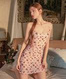 ルームウェア セクシー フラワーレース キャミソール 透け感 ダルメシアンネック 可愛い ナイトウェア LW2-GR5615