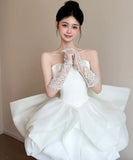 ミニドレス キャバドレス パーティードレス フレンチ 小柄さん向け ベアトップ フェミニン ボリュームシルエット エンゲージメント パーティー JC2-JSXA853