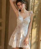 ルームウェア ランジェリー スイート系 フレアスリーブ 猫柄 ベルベット メッシュ切替 リボン JC8-GR6538