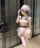 ミニドレス キャバドレス セクシー キャミワンピ レース×チュール切替 ウエストシェイプ ボディコン バイカラー JC2-DD3834