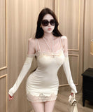 【2色】ミニドレス キャバドレス セクシー オフショルダー レースアップ 長袖 フィット感 ボディコン 指名 クラブ JC2-ZED882703DXH437A