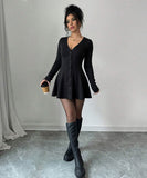 ミニドレス キャバドレス セクシー  ニットワンピース 長袖 Vネック フレア裾 ミニ丈 フェミニンスタイル LW2-YSQYDFG2420