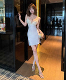 【2色】ミニドレス キャバドレス セクシー キャミソール 盛れるカップ付き 谷間魅せ ボディコン ビジュー 立体フラワーモチーフ 透け感 ナイトワーク クラブ JC2-BX0126