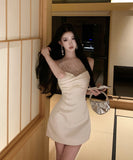 【2色】Lady's coco ミニドレス キャバドレス エレガント フレンチ メッシュ ビジューデザイン ノースリーブ ボディコン JC2-XKDD310-3393-Oct10