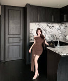 ミニドレス キャバドレス セクシー オフショルダー ドレープ ギャザー タイト ボディコン 美ライン 華奢見え 指名 クラブDQ2-XKD-D435A-6213-Mar30