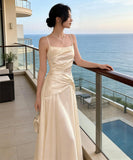 ロングドレス キャバドレス セクシー フレンチ サテン キャミソール ドレープ エレガント アシンメトリー JC2-JW6268GD751