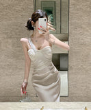 ロングドレス キャバドレス セクシー 上品 ワンショルダー チェーンデザイン 肩見せ ドレープ パーティー JC2-ZED888743DXH238A