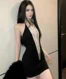 ミニドレス キャバドレス セクシー ホルターネック シアー切り替え タイトワンピ キラキラ 透け感 夜遊び 指名 JC2-XHY9315