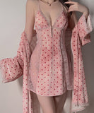 ルームウェア ランジェリー セクシー ベルベット レース 谷間メイク バックオープン ガウン付きセット JC8-GR6275