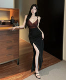 【3色】ロングドレス キャバドレス セクシー 上品 Vネック バイカラー バイカラー タイト パーティードレス JC2-DD6300