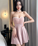 【4色】ミニドレス キャバドレス セクシー ベアトップ Aライン バックレス 谷間見せ ナイトドレス 夜遊び 指名アップ JC2-YM8891