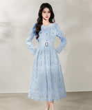 【3色】ロングドレス エレガント フェミニン レース 長袖 ウエストマーク Aライン 美シルエット シャネル風 ボタン装飾 お出かけ 日常 JC2-ZED889519-2GT415