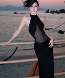 ロングドレス キャバドレス セクシー ホルターネック ボディコン チュール 細見え シースルー パーティー JC2-CD6-157-83220550