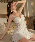 Lady's coco ルームウェア ランジェリー セクシー レース×ベロア パッド入り キャミワンピース プリーツ フラワープリント 大人可愛い LW8-GR6684